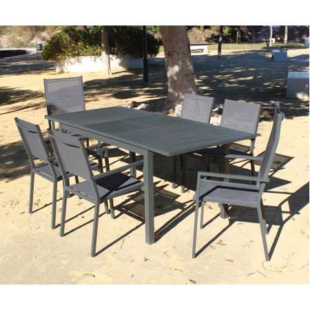 COJUNTO TERRAZA EXTERIOR MESA MASTER + 6 SILLAS GRANA ANTRACITA