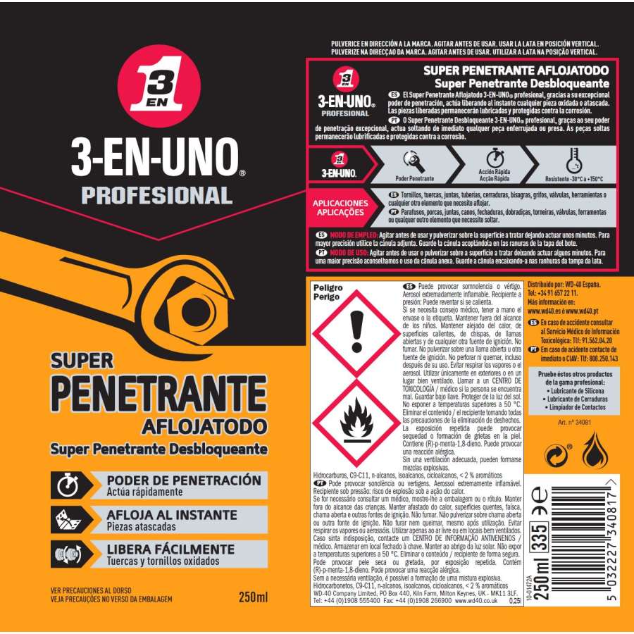 Imagen accesoria del productoSUPER PENETRANTE AFLOJATODO 3 EN 1 SPRAY 250ML