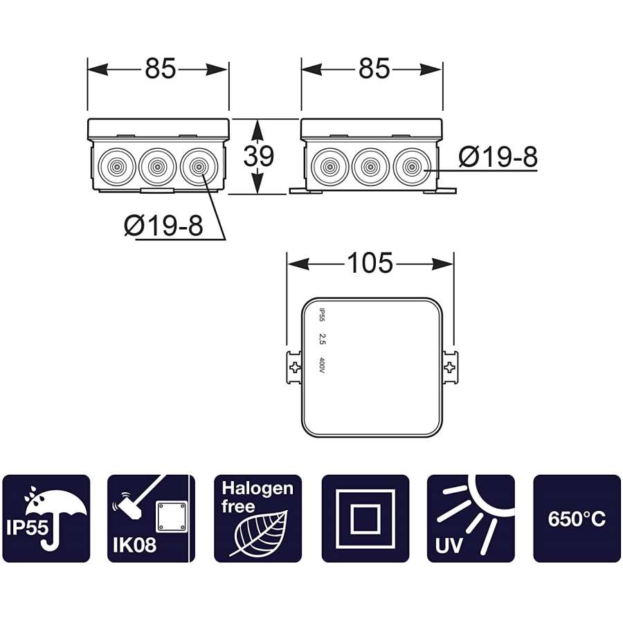 Imagen accesoria del productoCAJA MINI ESTANCA 105x85x39