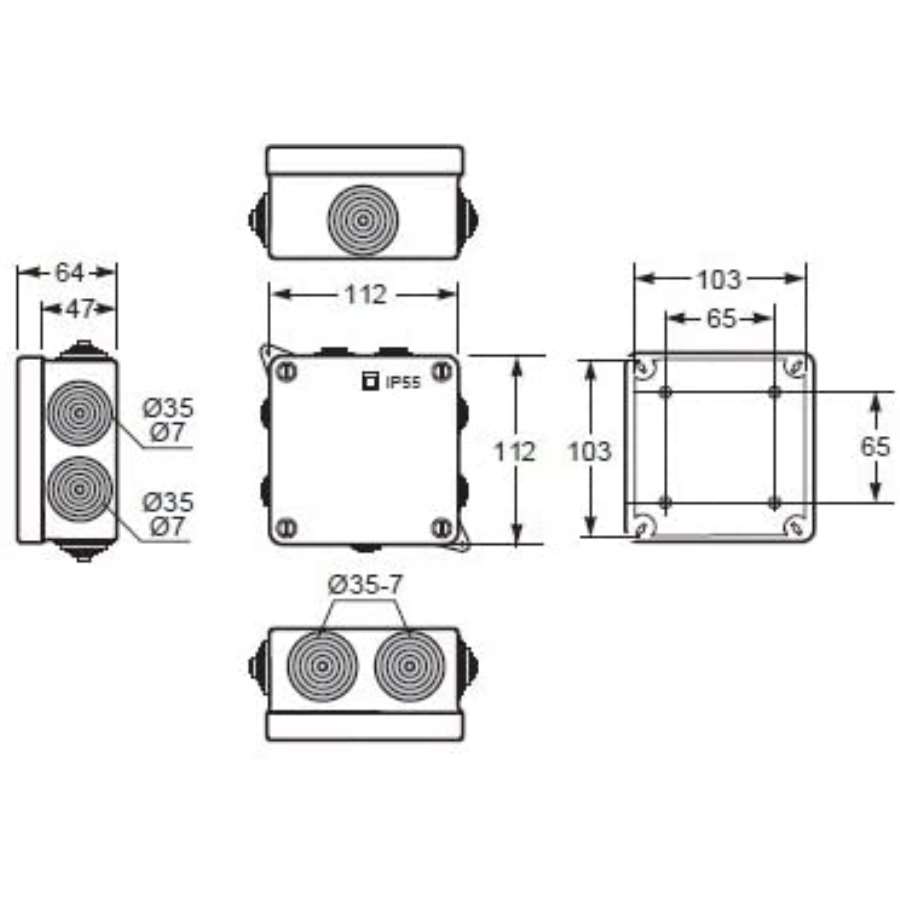 Imagen accesoria del productoCAJA ESTANCA 112x112x64 CON CONOS