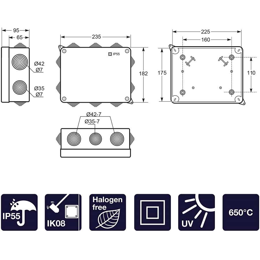 Imagen accesoria del productoCAJA ESTANCA 175x225x85 CON 10 CONOS