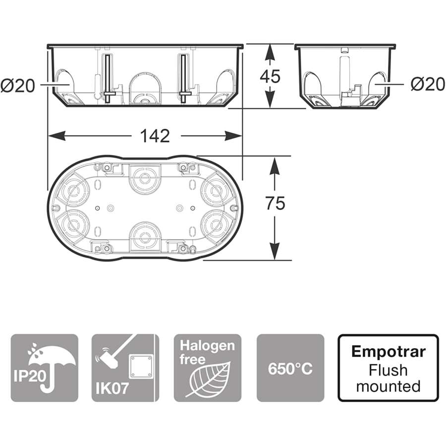 Imagen accesoria del productoCAJA EMPOTRAR PLADUR 138x67x45 DOBLE