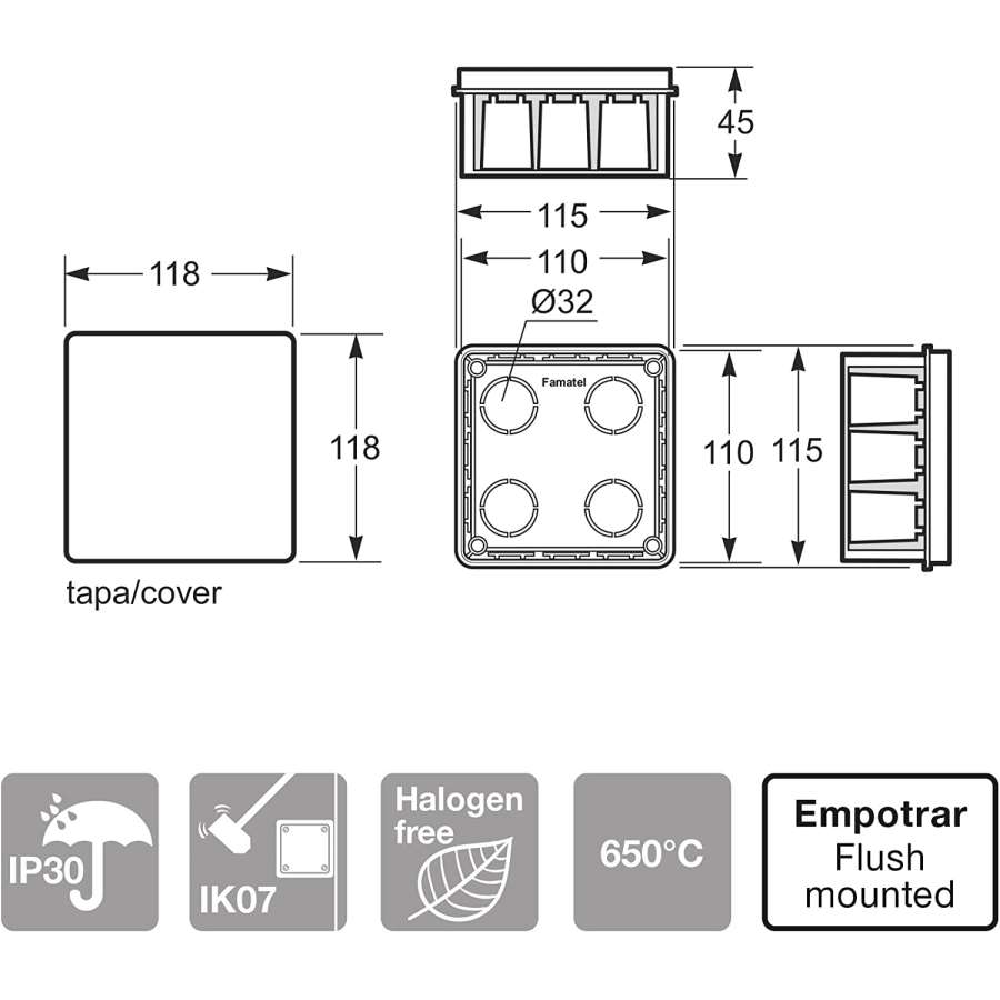 Imagen accesoria del productoCAJA EMPOTRAR PLADUR 115X115X45 TAPA