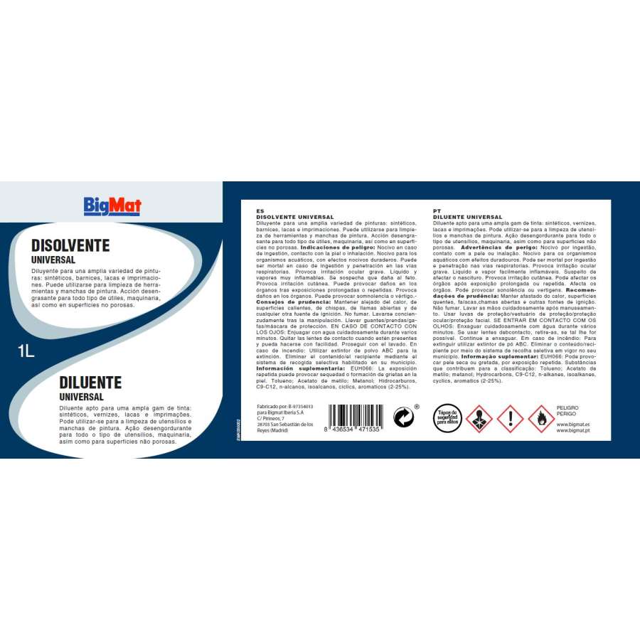 Imagen accesoria del productoDISOLVENTE UNIVERSAL BIGMAT 1L