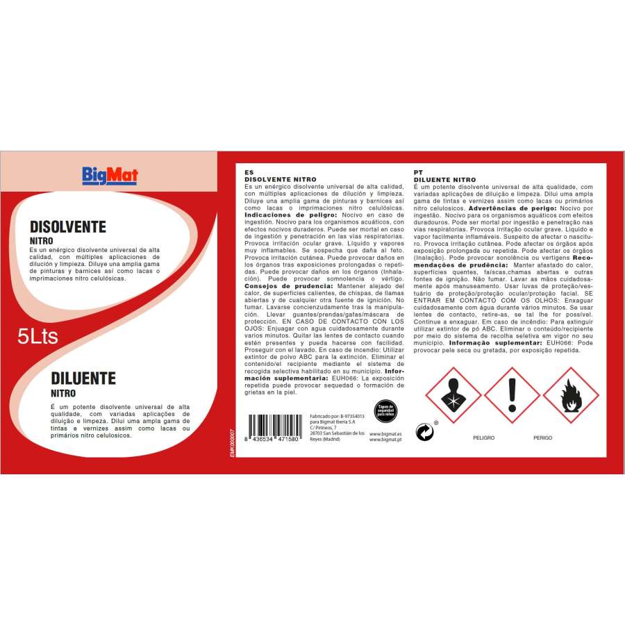 Imagen accesoria del productoDISOLVENTE NITRO BIGMAT 5L