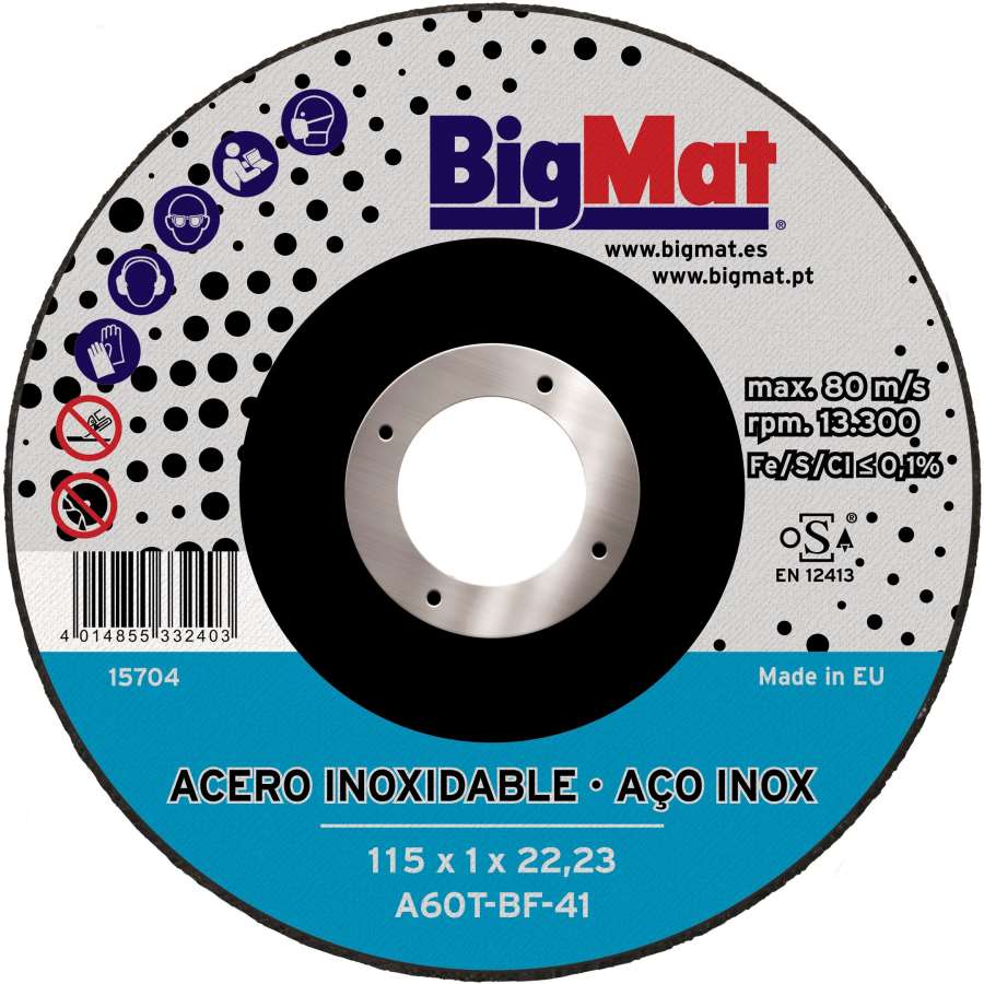 Imagen principal del productoDISCO INOX BIGMAT A660R 115X1X22,23 (retráctil)