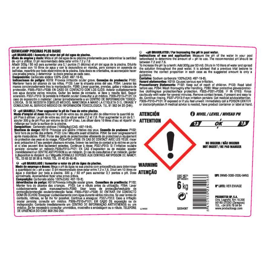 Imagen accesoria del productoPLUS BASIC GRANULADO ELEVADOR PH 6 KG