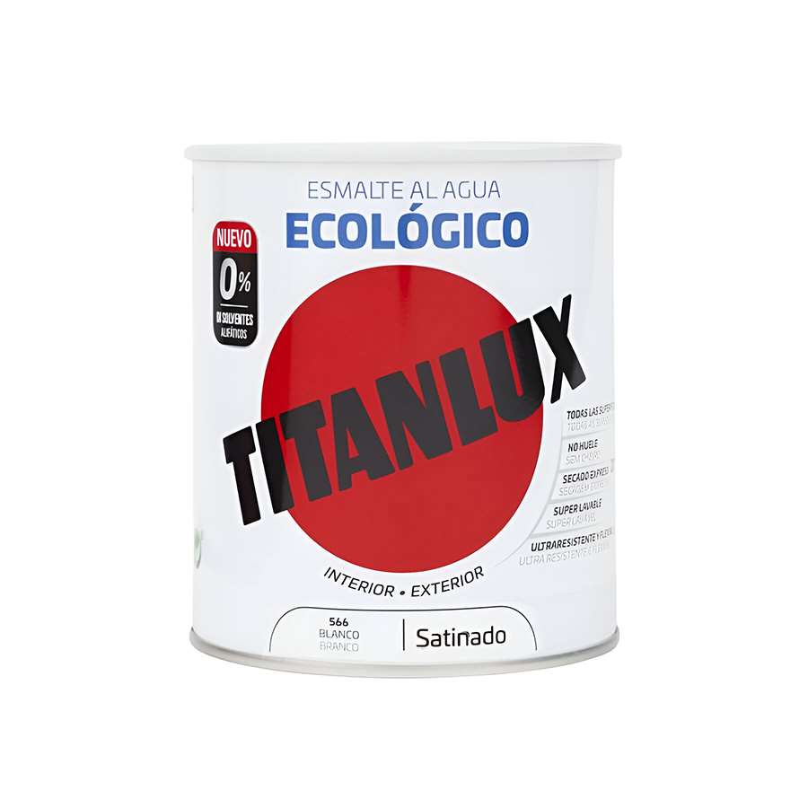 Imagen principal del productoESMALTE AL AGUA TITANLUX SATINADO BLANCO 750ML