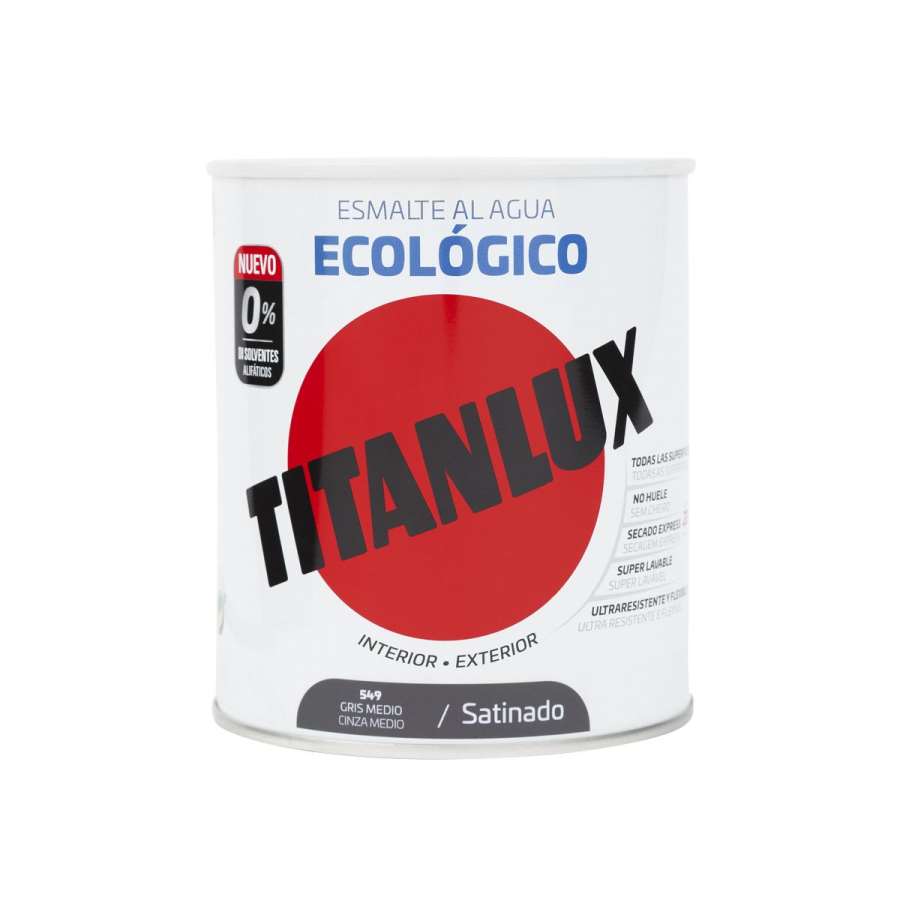 Imagen principal del productoESMALTE AL AGUA TITANLUX SATINADO GRIS MEDIO 750ML