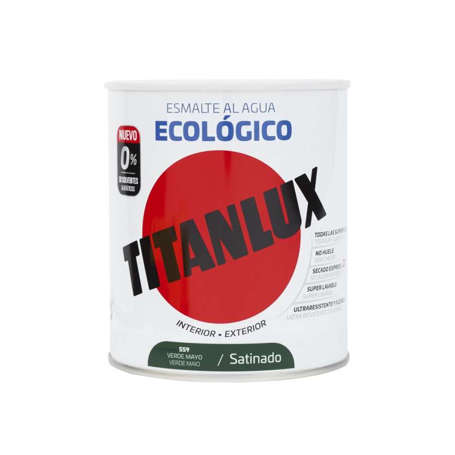 Imagen principal del productoESMALTE AL AGUA TITANLUX SATINADO VERDE MAYO 750ML