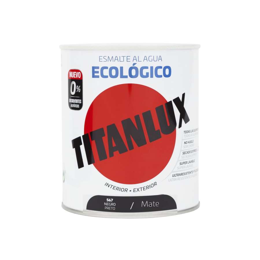 Imagen principal del productoESMALTE AL AGUA TITANLUX MATE NEGRO 750ML