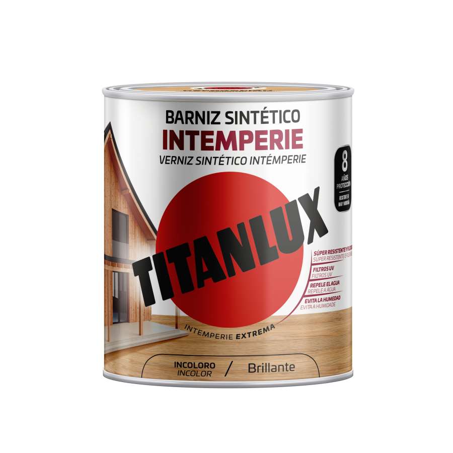 Imagen principal del productoBARNIZ INTEMPERIE TITANLUX BRILLANTE INCOLORO 750ML