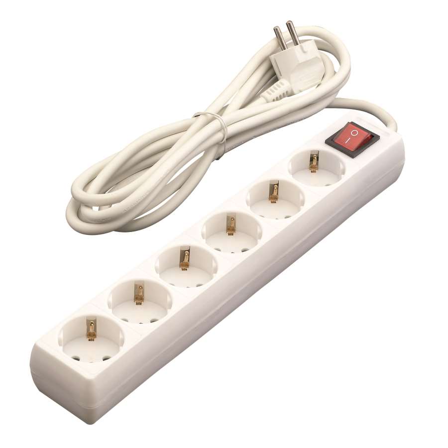 Imagen accesoria del productoBASE MÚLTIPLE C/INTERRUPTOR 6 TOMAS SCHUKO 16A 1,5M BLANCO