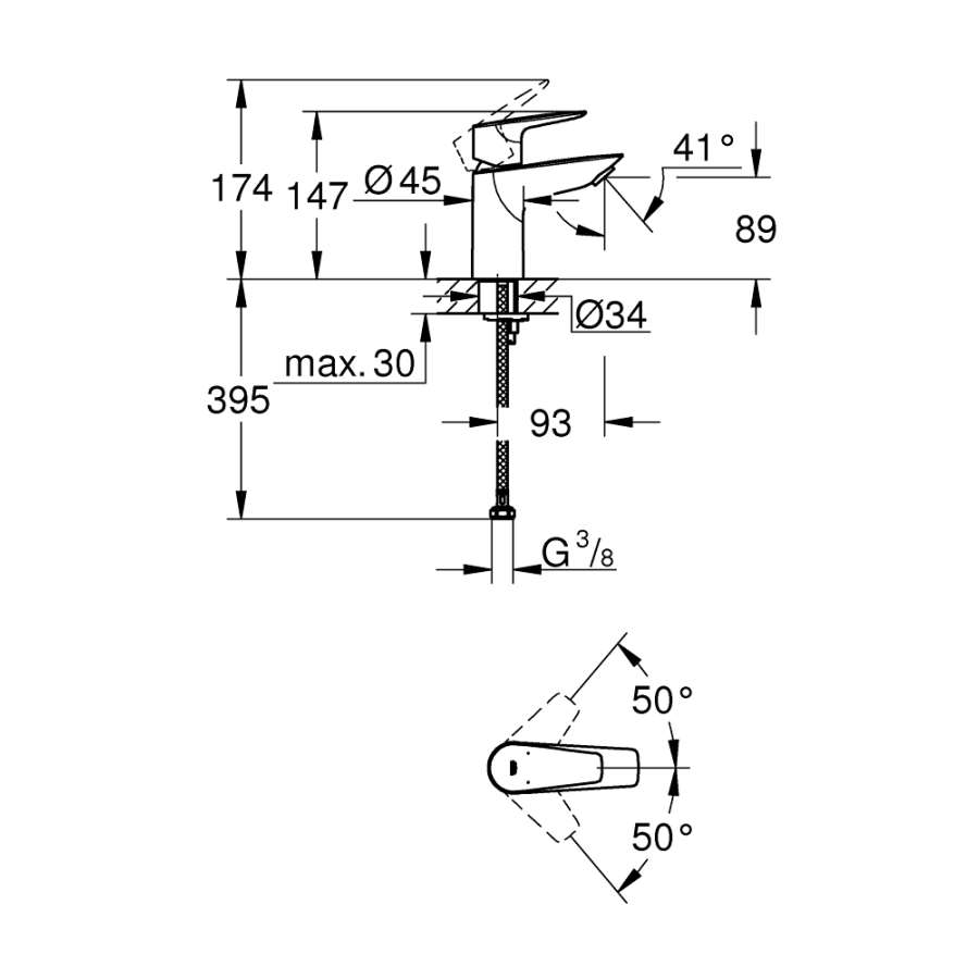 Imagen accesoria del productoBAUEDGE MONOMANDO DE LAVABO 1/2" TAMAÑO S