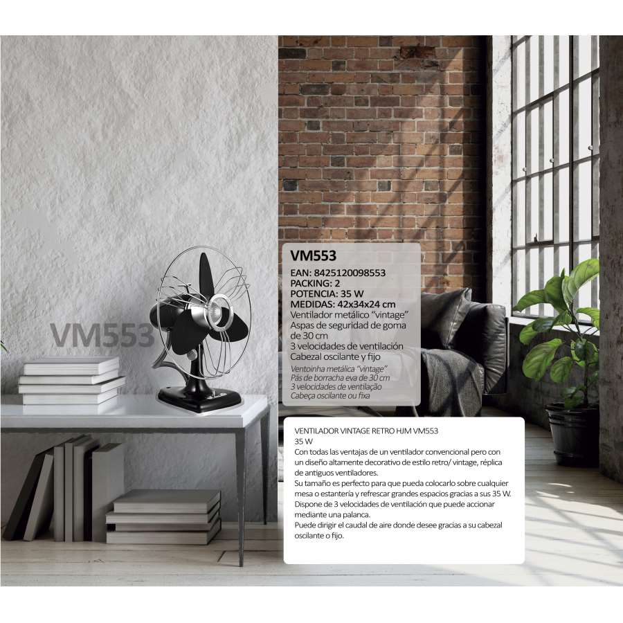 Imagen accesoria del productoVENTILADOR DE SOBREMESA 35W  NEGRO 30CM