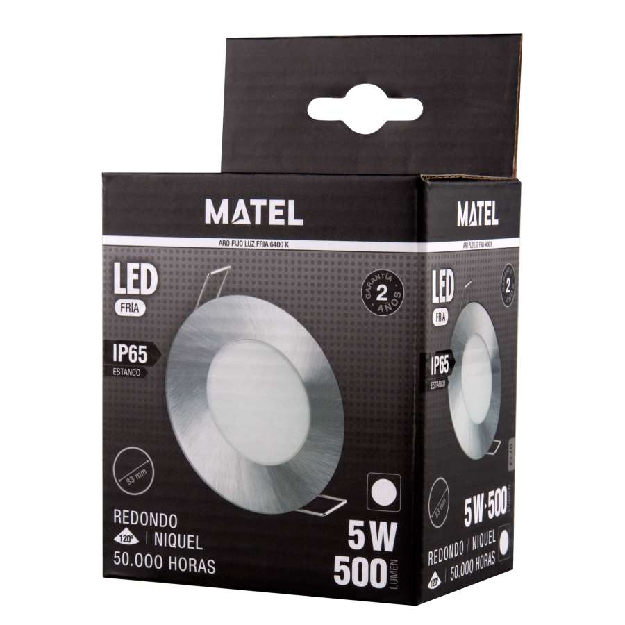 Imagen accesoria del productoARO LED FIJO IP65 REDONDO NIQUEL 5W LUZ FRÍA