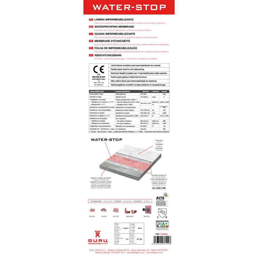 Imagen accesoria del productoLAMINA IMPERMEABILIZANTE WATER STOP ROLLO 2 X 20 MT
