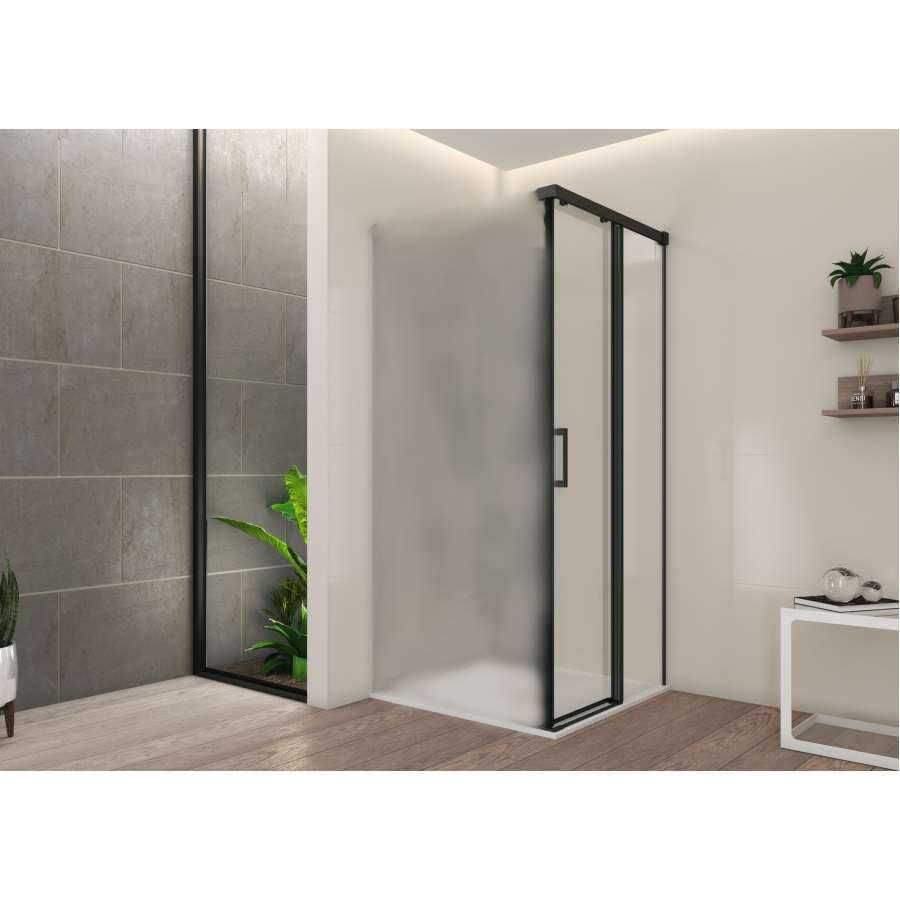 Imagen principal del productoMAMPARA DUCHA PUERTA LATERAL CUBIK TOP 90CM NEG.TRANSP.