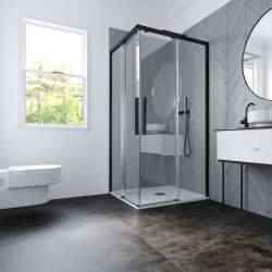 Imagen de MAMPARA DUCHA ANG. INDICO 2F+2C 120X70 NEGRO CRS TRANP