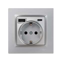 Foto de ENCHUFE SCHUKO CON USB A+C ALUMINIO SIMON 10