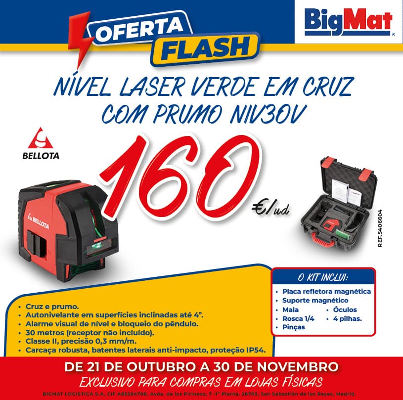 Nível laser verde em cruz com prumo NIV30V